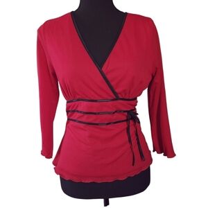 Y2K Studio Y Red And Black Ribbon Trim  Top Coquette Indie Sz L